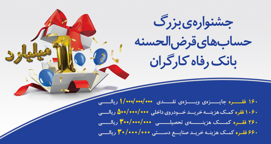تاریخ و ترکیب نهایی جوایز قرعه کشی حساب های قرض الحسنه پس انداز بانک رفاه کارکران در سال 1399 اعلام شد