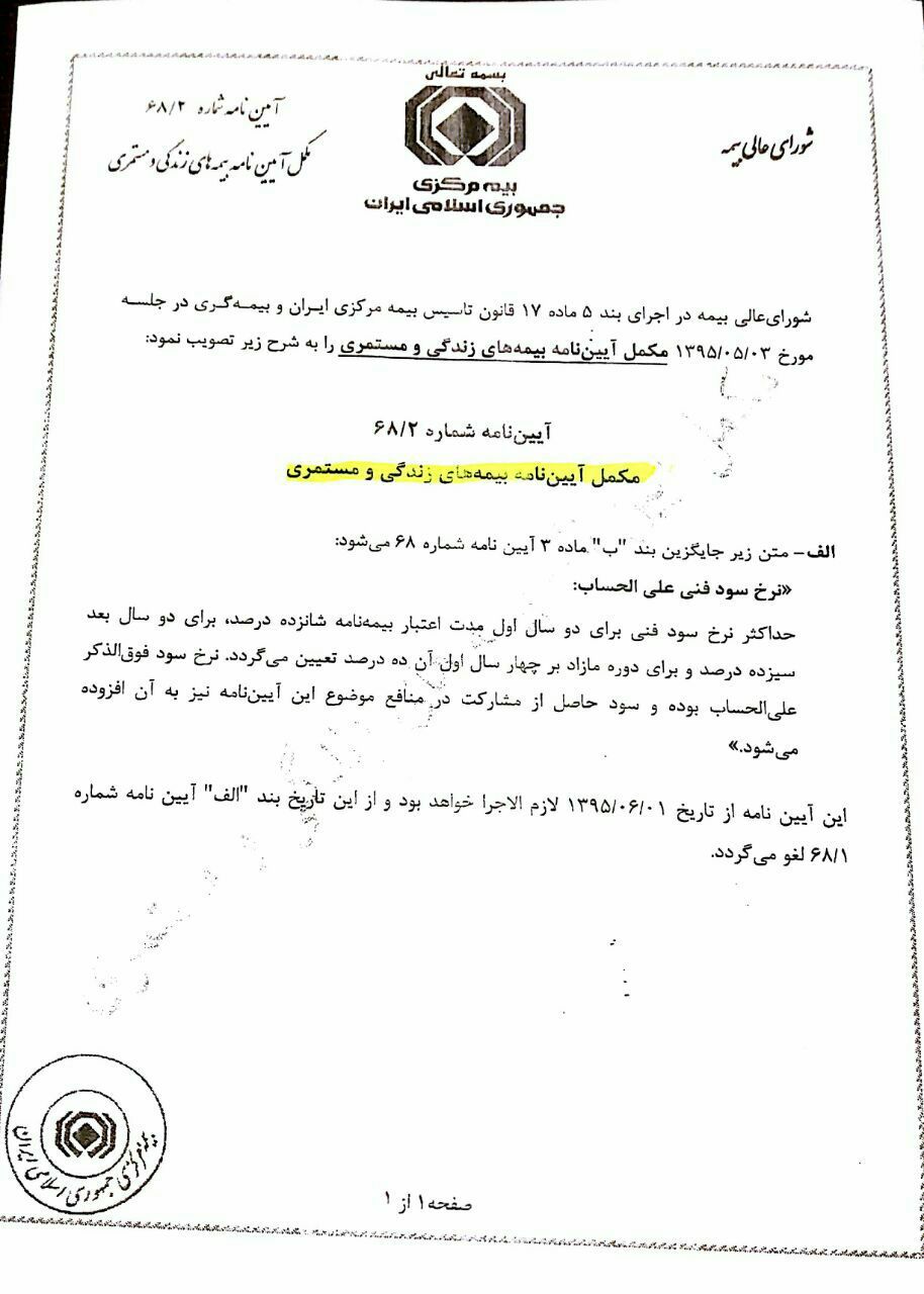 نرخ سود فنی بیمه های زندگی برای 2 سال اول 16 درصد تعیین شد
