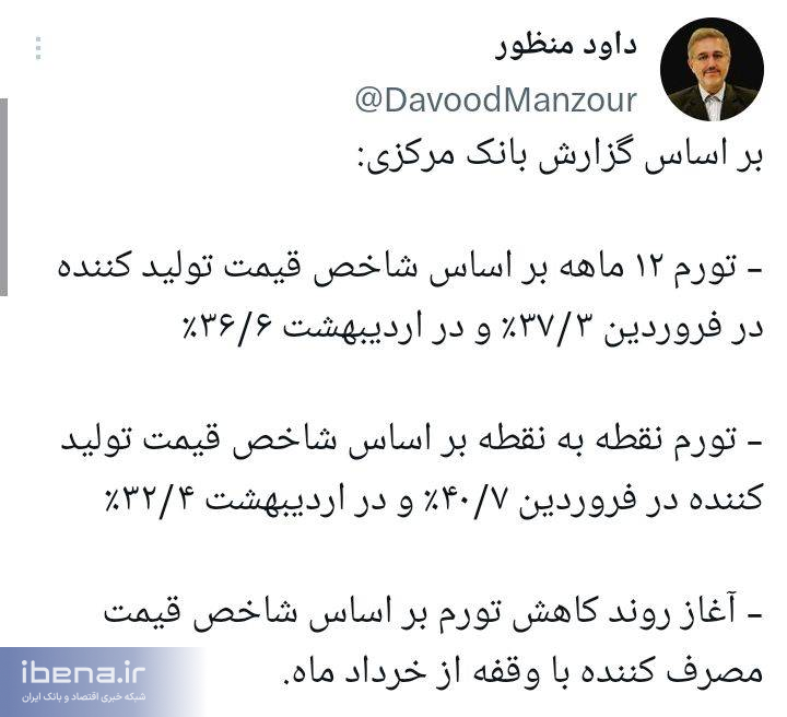 آغاز روند کاهشی تورم مصرف‌کننده از خرداد ماه/ کاهش ۸.۲ درصدی تورم نقطه به نقطه تولیدکننده