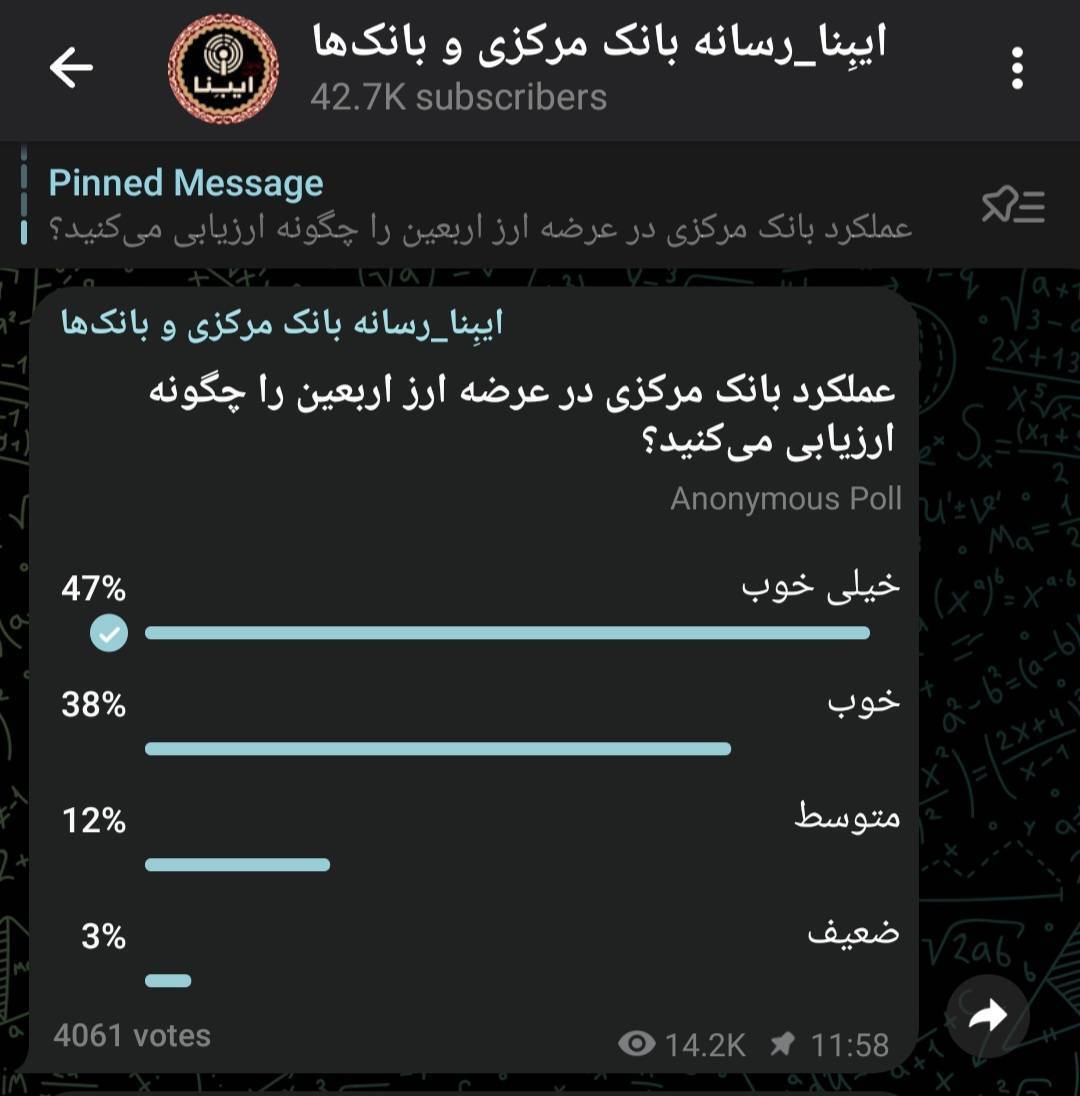 رضایت ۸۵ درصدی از عملکرد بانک مرکزی در عرضه ارز اربعین/ رضایت ۸۵ درصدی از عملکرد بانک مرکزی در عرضه ارز اربعین/