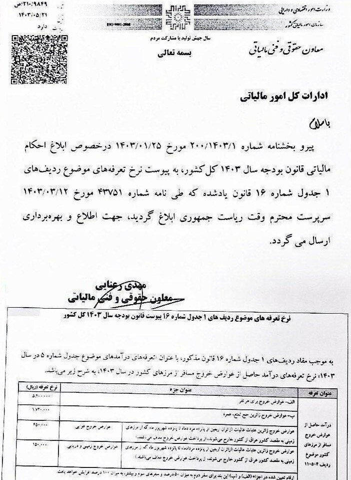 ابلاغ نرخهای جدید عوارض خروج از کشور+جدول ابلاغ نرخهای جدید عوارض خروج از کشور+جدول