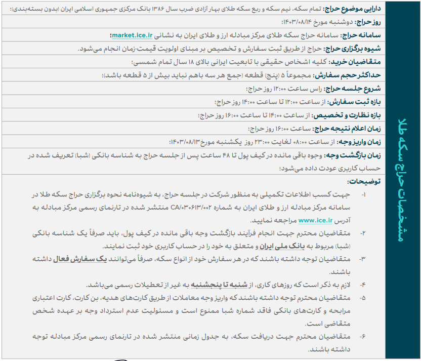 زمان حراج جدید سکه طلا اعلام شد زمان حراج جدید سکه طلا اعلام شد