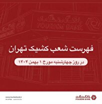 نحوه فعالیت شعب کشیک بانک گردشگری در روز چهارشنبه ۱ بهمن ۱۴۰۴ اعلام شد.