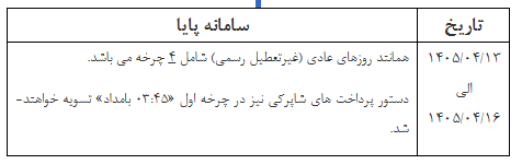 ساعات کاری پایا در ایام تشییع رهبر شهید انقلاب اعلام شد ساعات کاری پایا در ایام تشییع رهبر شهید انقلاب اعلام شد