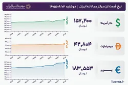 قیمت دلار و یورو مرکز مبادله ایران؛ امروز دوشنبه دوم شهریور ۱۴۰۵